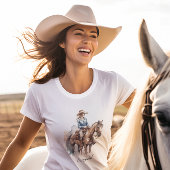 Westerne Waterverf Brunette Cowgirl, custom T-shirt