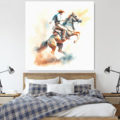 Westerne Waterverf "Bucking Bronco" Canvas Afdruk (Insitu (Slaapkamer))