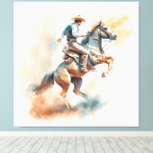 Westerne Waterverf "Bucking Bronco" Canvas Afdruk (Insitu (Houten vloer))