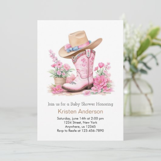 Westerne Waterverf Dream Cowgirl Baby shower Kaart (Staand voorkant)