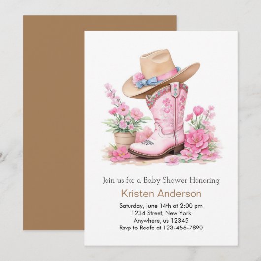 Westerne Waterverf Dream Cowgirl Baby shower Kaart (Voorkant / Achterkant)