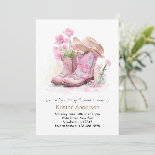 Westerne Waterverf Dreamy Cowgirl Baby shower Kaart (Staand voorkant)