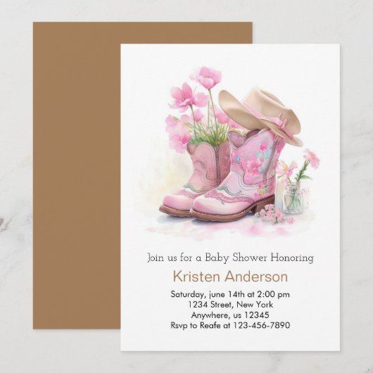 Westerne Waterverf Dreamy Cowgirl Baby shower Kaart (Voorkant / Achterkant)