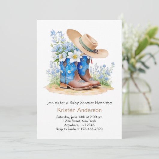 Westerne Waterverf Laarzen en Pet Baby shower Kaart (Staand voorkant)