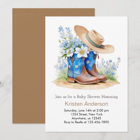 Westerne Waterverf Laarzen en Pet Baby shower Kaart (Voorkant / Achterkant)