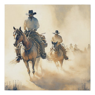 Westerne Waterverf "Riders in the Dawn" Imitatie Canvas Print