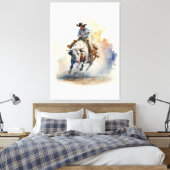 Westerne Waterverf "Rodeo Bull Rider" Canvas Afdruk (Insitu (Slaapkamer))