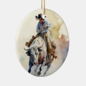 Westerne Waterverf "Rodeo Bull Rider" Keramisch Ornament (Rechts)