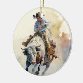 Westerne Waterverf "Rodeo Bull Rider" Keramisch Ornament (Links)
