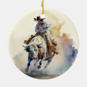 Westerne Waterverf "Rodeo Bull Rider" Keramisch Ornament (Achterkant)