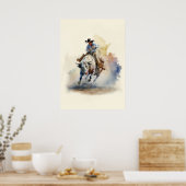 Westerne Waterverf "Rodeo Bull Rider" Poster (Keuken)