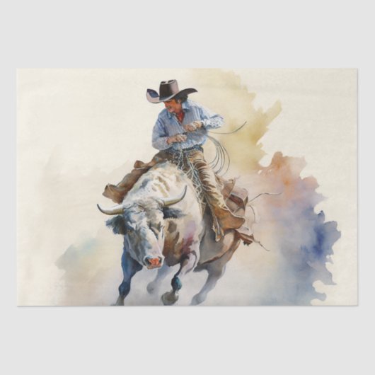 Westerne Waterverf "Rodeo Bull Rider" Tissuepapier (Voorkant)