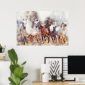 Westerne Waterverf van wilde paarden Poster (Thuiskantoor)