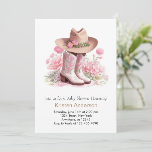 Westerne Waterverf Wildflower Cowgirl Baby shower Kaart (Staand voorkant)