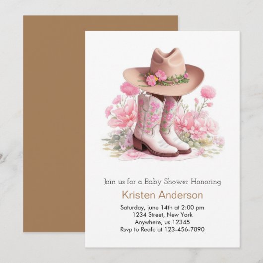 Westerne Waterverf Wildflower Cowgirl Baby shower Kaart (Voorkant / Achterkant)
