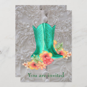 Westerne weddenschap met cowboy Boots Flowers en L Kaart