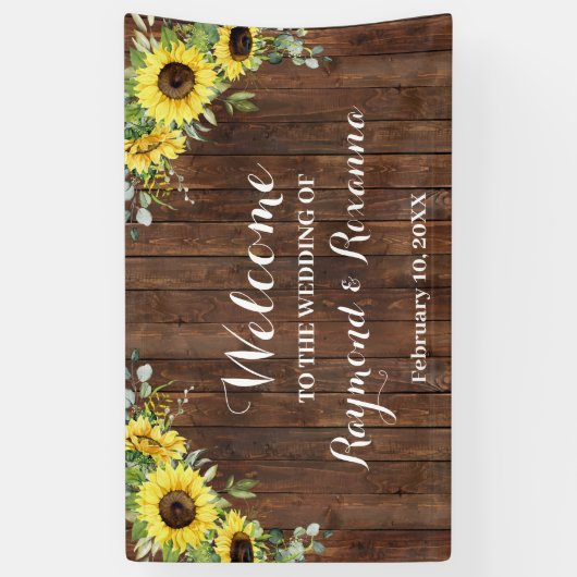 Westerne Welkomstbruiloft zonbloemen Greenery Spandoek (Verticaal)