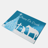 Westerne welkomstcowboy Praying Winter Scene Deurmat (Schuin)