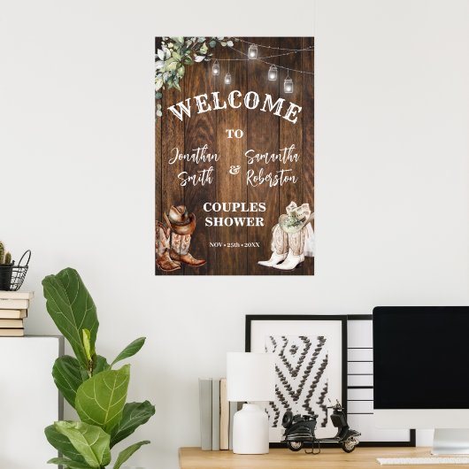 Westerne Welkomstlaarzen Pet Country Couples Douch Poster (Thuiskantoor)