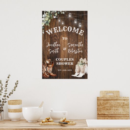 Westerne Welkomstlaarzen Pet Country Couples Douch Poster (Keuken)