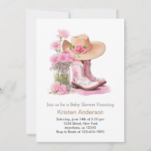 Westerne Wildbloemen Waterverf Cowgirl Baby shower Kaart