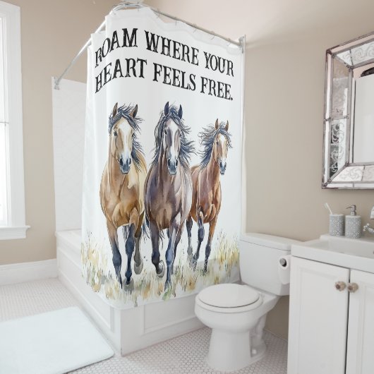 Westerne wilde & gratis Mustang paarden Douchegordijn (In situ)