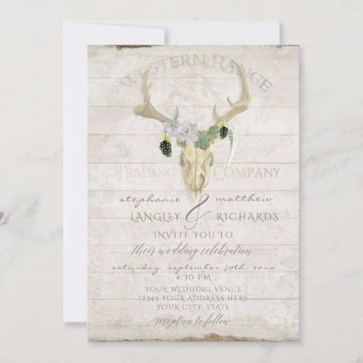 Westerne woestijn Boho Bohemian Deer Antler Skull Kaart (Voorkant)