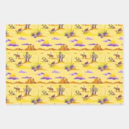 Westerne woestijn Cowboy Horse Mesa Cactus Rustis Inpakpapier Vel