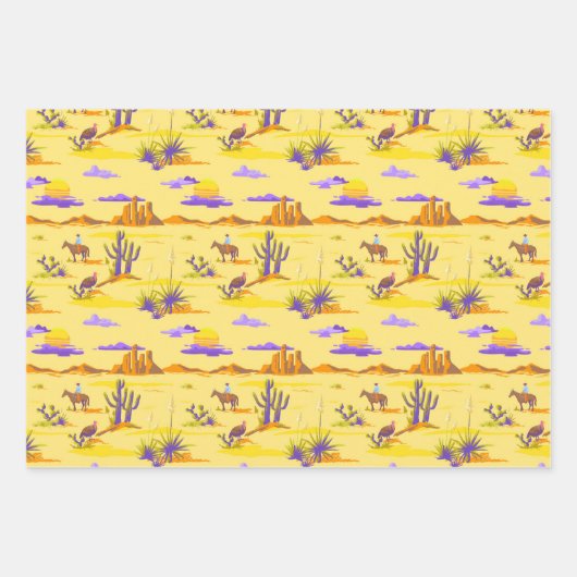 Westerne woestijn Cowboy Horse Mesa Cactus Rustis Inpakpapier Vel (Voorkant)
