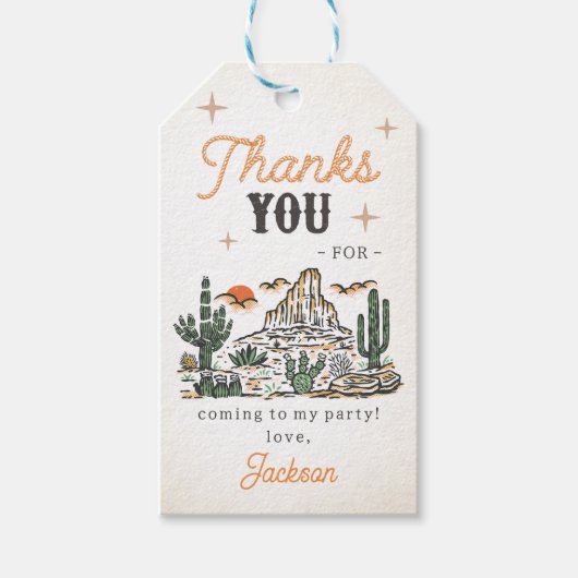 Westerne  woestijn eerste rodeo 1e verjaardag cadeaulabel (Voorkant)