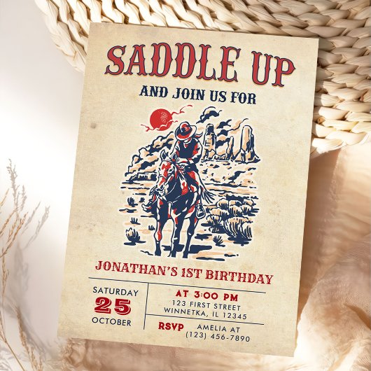 Westerne  woestijn eerste rodeo 1e verjaardag kaart