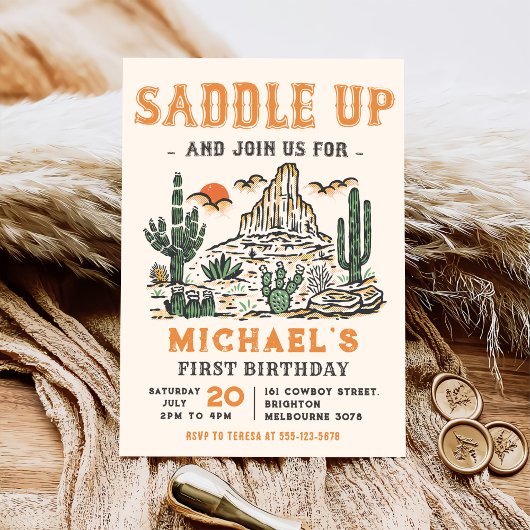 Westerne  woestijn eerste rodeo 1e verjaardag kaart