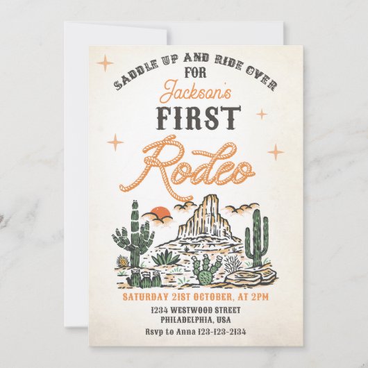 Westerne  woestijn eerste rodeo 1e verjaardag kaart (Voorkant)