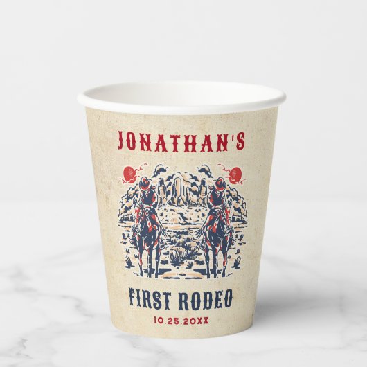 Westerne woestijn eerste rodeo 1e verjaardag papieren bekers (Voorkant)