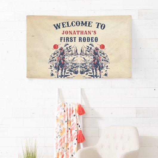 Westerne  woestijn eerste rodeo 1e verjaardag spandoek (Insitu)