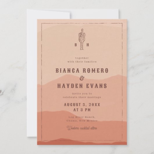 Westerne woestijncactus Boho Westerne bruiloft Kaart (Voorkant)