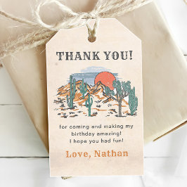 Westerne  woestijnrodeo 1e verjaardag cadeaulabel