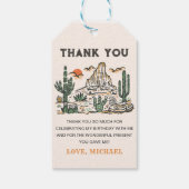 Westerne  woestijnrodeo 1e verjaardag cadeaulabel (Achterkant)