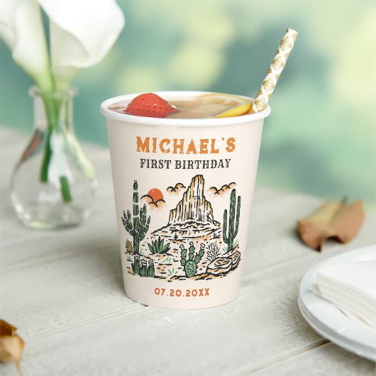 Westerne  woestijnrodeo 1e verjaardag papieren bekers