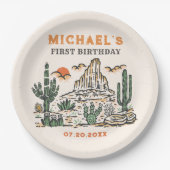 Westerne  woestijnrodeo 1e verjaardag papieren bordje (Voorkant)
