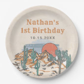 Westerne woestijnrodeo 1e verjaardag papieren bordje (Voorkant)