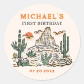 Westerne woestijnrodeo 1e verjaardag ronde sticker (Voorkant)