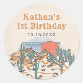 Westerne woestijnrodeo 1e verjaardag ronde sticker (Voorkant)