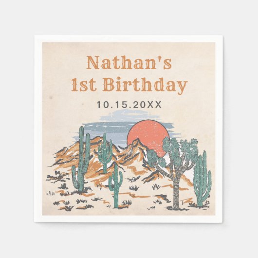 Westerne  woestijnrodeo 1e verjaardag servet (Voorkant)