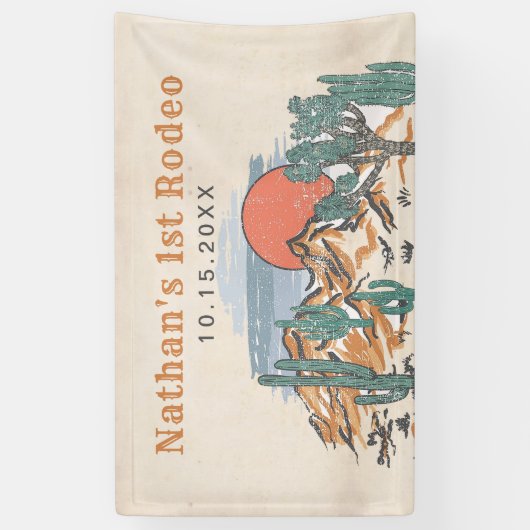 Westerne  woestijnrodeo 1e verjaardag spandoek (Verticaal)