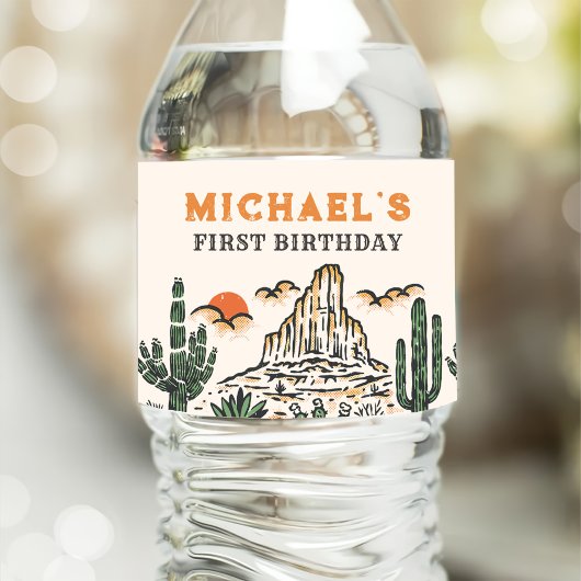 Westerne woestijnrodeo 1e verjaardag waterfles etiket