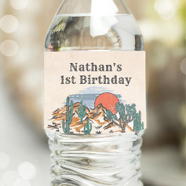 Westerne  woestijnrodeo 1e verjaardag waterfles etiket