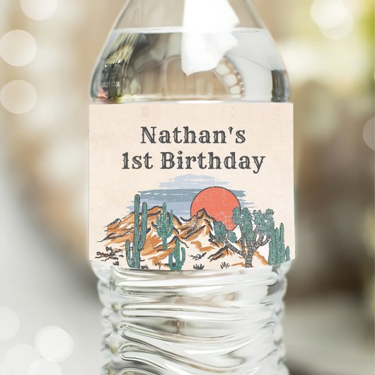 Westerne woestijnrodeo 1e verjaardag waterfles etiket