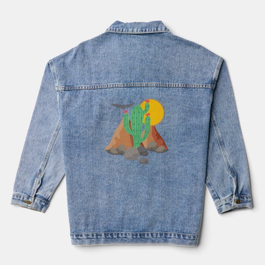 Westerne woestijnvibes: zuidwestelijke cactus deni denim jacket (Achterkant)