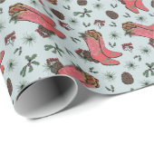 Westerne Xmas Cowboy Laarzen, Pinecones & Bessen Cadeaupapier (Rol Hoek)